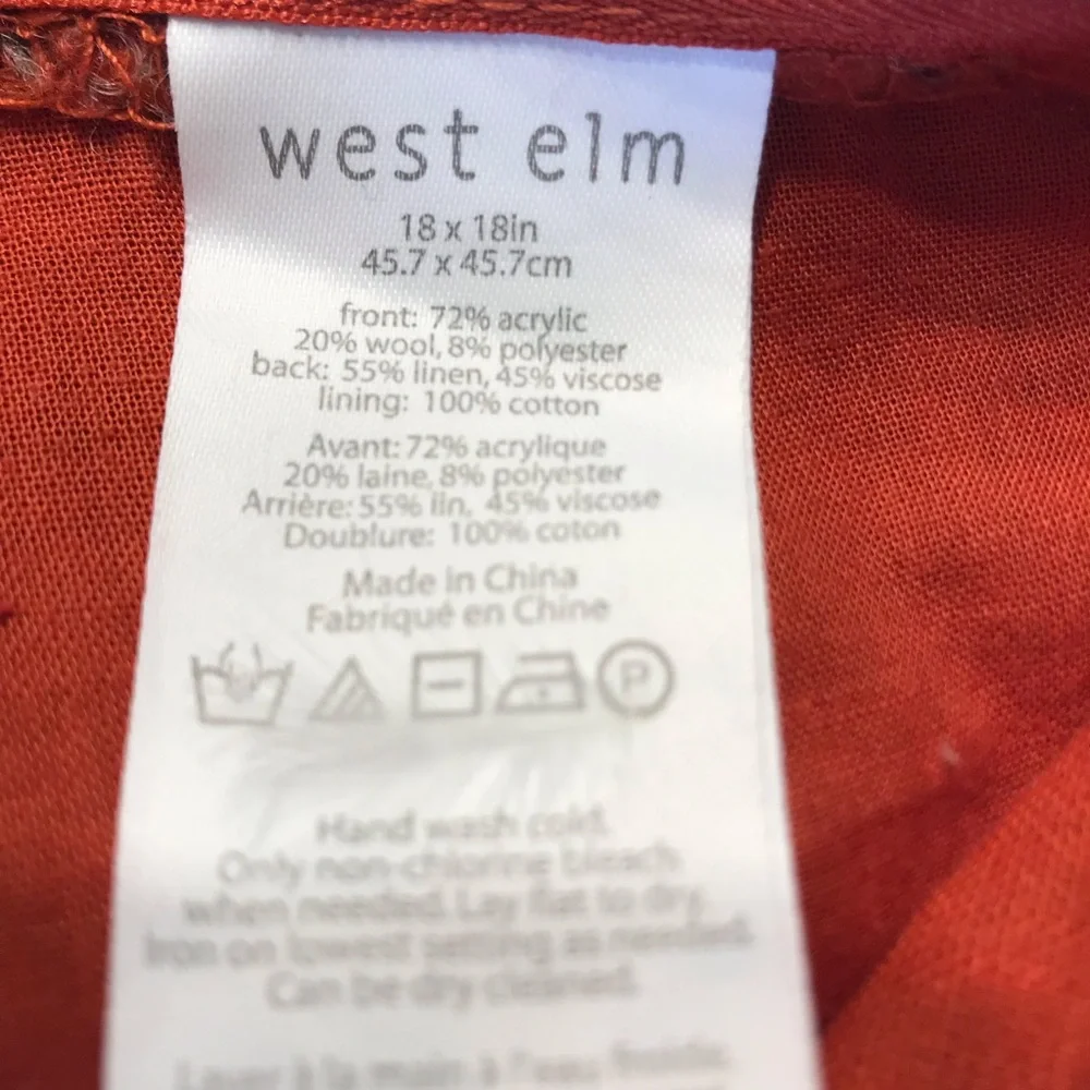 Lot of 2 West Elm pillow covers rust marled size 18x18